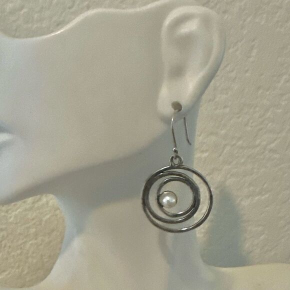Sterling Silver Spiral Dangle Earrings with Real Pearl – Modern Artisan Style - Picture 4 of 11